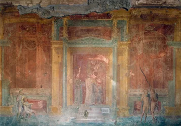 Fresk przedstawiający Ifigenię w Byku, Dom Pinarius Cerialis, Pompeje (Światowe Dziedzictwo UNESCO), Kampania, Włochy, cywilizacja rzymska