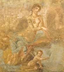 Fresk przedstawiający Orestesa, Piladesa i Ifigenię, z Domu Złotych Kupidynów, Pompeje, Kampania, cywilizacja rzymska