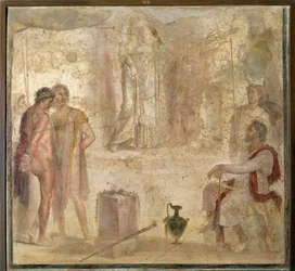Włochy, Kampania, Pompeje, Dom Złotych Kupidynów, Orestes i Pylades przed Ifigenią, fresk