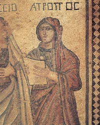 Mozaika przedstawiająca czytającą młodą kobietę, Dom Tezeusza, Willa Rzymska, Pafos, Cypr (zdjęcie)