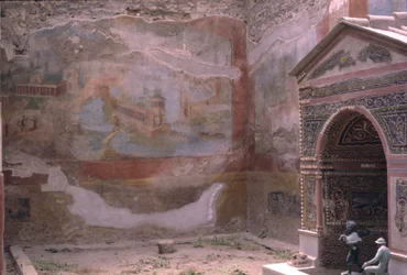 Pompeje, Casa de Diana i fontanna amfitrytowa oraz malowidło ścienne, Włochy (zdjęcie ilustracyjne)