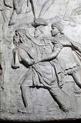Sztuka rzymska: „”dace żołnierz więzień rzymskich żołnierzy””” Odlew z 1862 r. odtwarzający płaskorzeźby kolumny Trajana (kolumna Trajane) (Colonna Traiana) w Rzymie zbudowanej za panowania cesarza Trajana (53-117) . Kolumna Trajane upamiętnia v