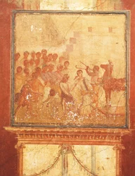 Koń trojański, fresk z Domu Menandra, Pompeje, Kampania, cywilizacja rzymska
