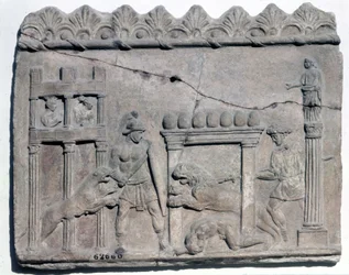 Venatio na arenach. Dolny relief z epoki rzymskiej. Museo Nazionale Romano