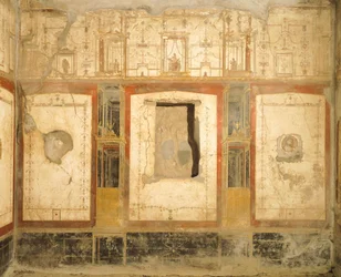 Dekoracja ścienna w czwartym stylu pompejańskim, z domu Loreio Tiburtino, Pompeje, Kampania, cywilizacja rzymska