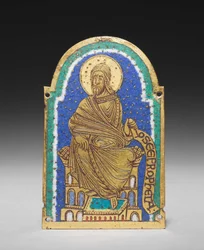 Tablica: Siedzący prorok z relikwiarza: Osea (Ozeasz), ok. 1170-1180 (pozłacana miedź, emalia champlevé)