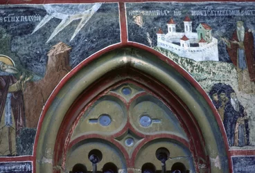 Okno gotyckie i życie św. Pachomiusza, od północnej ściany kościoła, ok. 1601