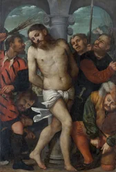 Biczowanie, rewers Madonna Miłosierdzia, ca. 1540.