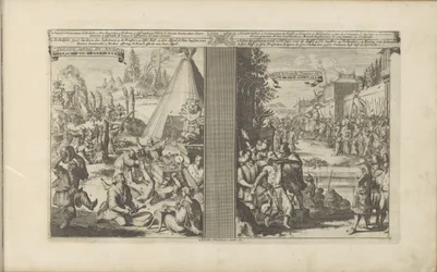 Lekarze w Arcladzie; Jezuita ogolony przez mytnika w Golkonda Guerisons infames des Arclades / Rude Healings // Roi de Golconde, Douane, etc / Tolrecht, en Cases (tytuł na obiekcie) Les Indes Orientales et Occidentales et autres
