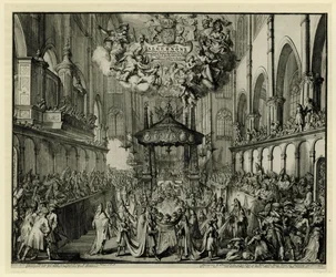 Chór opactwa westminsterskiego z ceremonią pogrzebową królowej, 1695 In