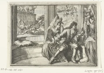 Strona tytułowa broszury: The Bump in the Guard, na Haasejagt, 1702 The Bump in the Guard, na Haasejagt (tytuł na obiekcie) Esopus w Europie (tytuł serii)