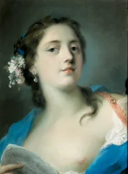 niemiecki: Die Sängerin Faustina Bordoni (1700-1781) mit einem Notenblatt Śpiewaczka Faustina Bordoni (1697-1781) z partyturą muzyczną
