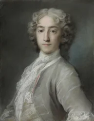 Portret Lorda Sidneya Beauclerka, połowa długości, w szarym aksamitnym płaszczu i białej kolbie