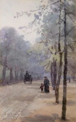Aleja wysadzana drzewami (akwarela)