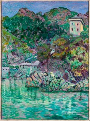 Widok na San Fruttuoso, niedaleko Camogli (olej na płótnie)