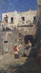 Słońce, Rubens Santoro (1859-1942), olej na desce. Włochy, XX wiek.