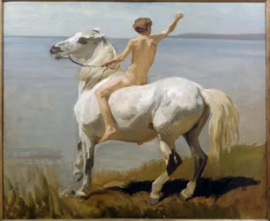 Chłopiec na białym koniu