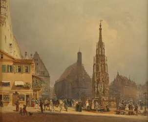 Piękna fontanna przed kościołem Frauenkirche w Norymberdze