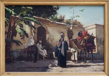 Scena marokańska, Obraz olejny na drewnie Rudolpha (lub Rudolphe) Ernsta (1854-1932), scena codziennego życia wokół fontanny. Fotografia, KIM Youngtae, Nantes, Musee des Beaux Art de Nantes.