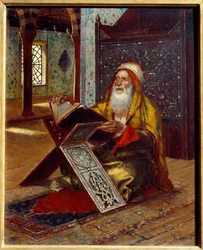 Biurko Imam czytający Koran. Obraz Rudolpha (lub Rudolphe) Ernsta (1854-1932) Nantes z XIX wieku, Musee des Beaux Arts