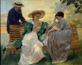 Dobra zabawa: „Rozmowa”” Grupa mieszczan czytająca na ławce – Rupert Bunny (1864-1947) 1885