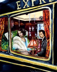 Na pokładzie Orient Expressu - ze złotymi zdobieniami, 2023 (olej na płótnie)