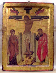 Chrystus na krzyżu (tempera i złoty płatek na desce)
