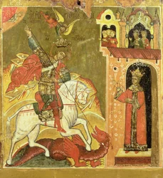 Św. Jerzy i Smok, Ukraina, koniec XVI w. (tempera na desce)