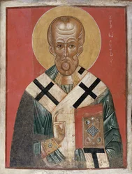 Św. Mikołaj, szkoła nowogrodzka, ok. 1300 (tempera na gesso)