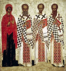 Paraskeva Pyatnica, Grzegorz Teolog, Jan Chryzostom i Bazyli Wielki, początek XV w.