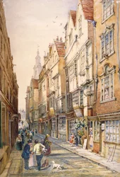 Budynki przy Wych Street, w tym Rising Sun Tavern, Westminster, Londyn, c1860
