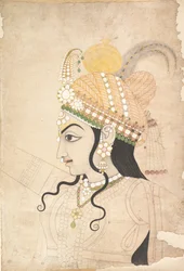 Głowa Kryszny: rysunek do muralu Raslila, ca. 1800.