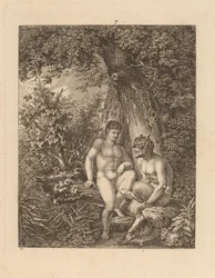 Dwóch satyrów w lesie