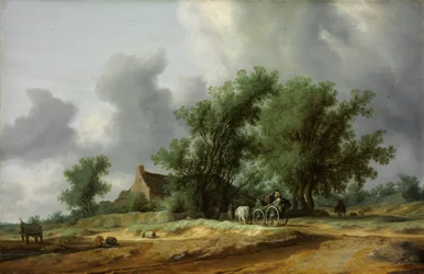 Droga na wydmach z karetą - Peinture de Salomon Jacobsz van Ruisdael (1600/3-1670) - 1631 - Olej na drewnie - 56x86,4 - Muzeum Szepmuveszeti, Budapeszt