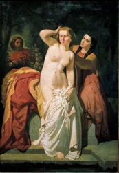 „Dawid i Batszeba” David ogląda kąpiel Batszebę. Obraz Salustiano Asenjo Arozarena (1834-1897) XIX wiek Wymiary 131 x 89 cm Muzeum Navarra Pamplona Hiszpania