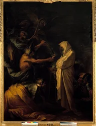 Cień Samuela ukazujący się Saulowi u wiedźmy z Endoru, około 1668. Wymiary 2,73 x 1,93 m