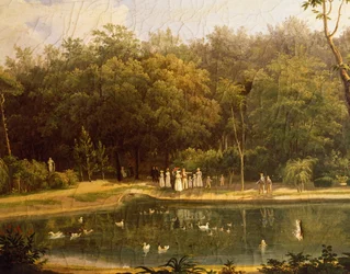 Staw rybny w Real Bosco (Królewski Las) z Portici, autorstwa Salvatore Fergola (1799-1877)