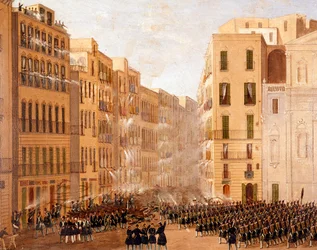 Armia Burbonów wystąpiła przeciwko powstaniom w Neapolu w maju 1848 roku. Fragment. Lata życia artysty: 1799-1877. Neapol, Museo Nazionale di San Martino.
