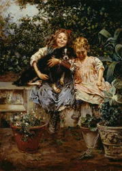 Trzej przyjaciele, Salvatore Postiglione (1861-1906), olej na płótnie, 53,5x38 cm