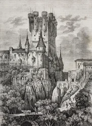 Alcazar w Segowii, Hiszpania, litografia Salvatore Puglia z Poliorama Pittoresco, nr 36, 12 kwietnia