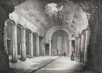 Hall na antiga vila do Príncipe de Caposele em Formia, Lazio, Itália, litografia de Salvatore Puglia de Poliorama Pittoresco, n 23, 11 de janeiro polonês