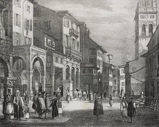 Royal Road, Korfu, Grecja, litografia Salvatore Puglia z Poliorama Pittoresco, n 23, 11 stycznia