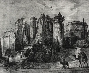 Ruiny kościoła św. Jana w Pergamonie, Turcja, litografia Salvatore Puglia z Poliorama Pittoresco, nr 13, 5 listopada