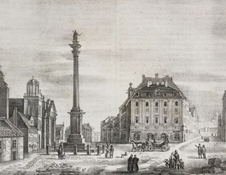 Kolumna Zygmunta upamiętniająca króla Zygmunta III Wazę (1566-1632), Warszawa, Polska, litografia Salvatore Puglia z Poliorama Pittoresco, n 46, 21 czerwca