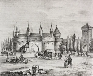 Brama Floriańska, Kraków, Polska, litografia Salvatore Puglia z Poliorama Pittoresco, n 22, 4 stycznia