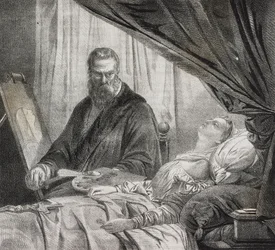 Tintoretto maluje swoją zmarłą córkę, litografia Salvatore Puglia z Poliorama Pittoresco, nr 27, 10 lutego