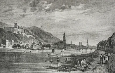 Widok Heidelbergu, Niemcy, litografia Salvatore Puglia z Poliorama Pittoresco, nr 28, 19 lutego