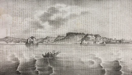 Widok Posillipo z drogi Coroglio, Kampania, Włochy, litografia Salvatore Puglia z Poliorama Pittoresco, nr 30, 2 marca