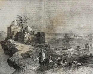 Widok Tyru, Liban, litografia Salvatore Puglia z Poliorama Pittoresco, nr 24, 21 stycznia