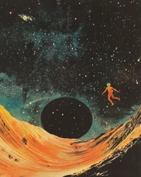 Pływający astronauta na pustynnej planecie